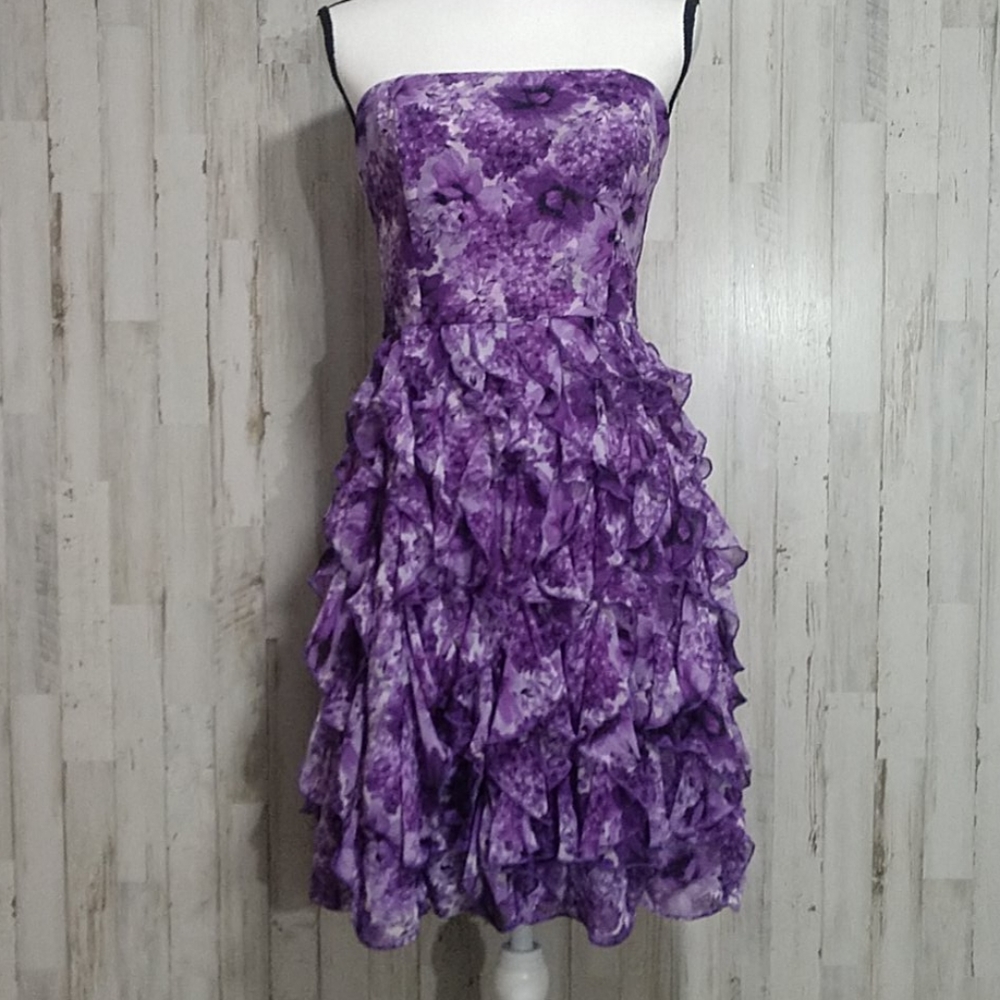 WHBM Purple Floral Strapless Dress